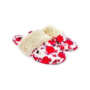 Victoria's Secret Women's White Red Floral Slip-On Mule Slippers Size Medium 7-8